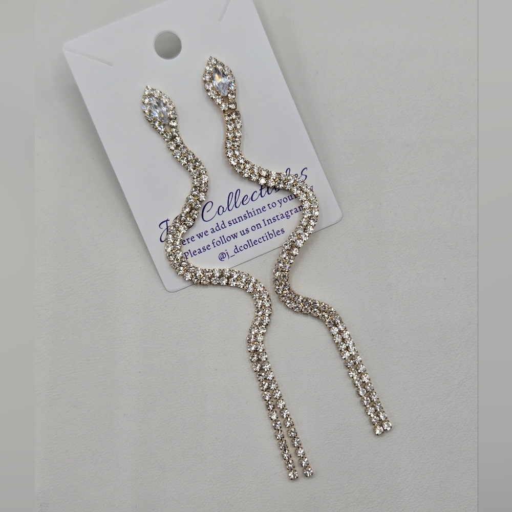 Swarovski Crystal Elements Gold Statement Snake Earrings Lightweight Clear